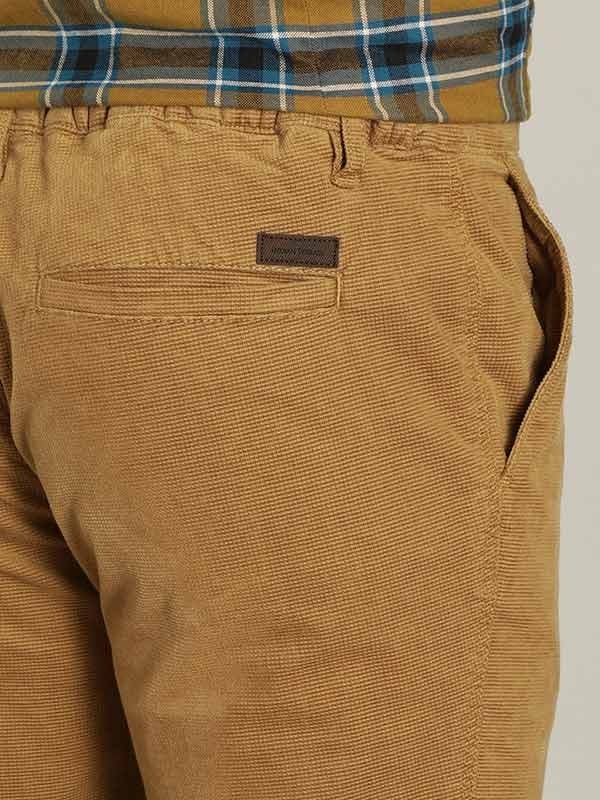 Indian Terrain Men's Comfort Fit Solid Khaki Trousers
